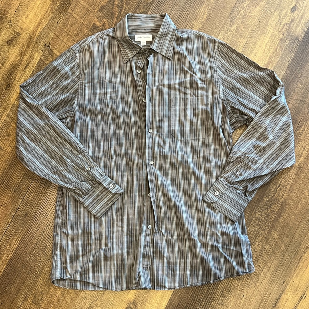JOHN W. NORDSTROM button down shirt Mens long sleeve size large gray blue plaid
